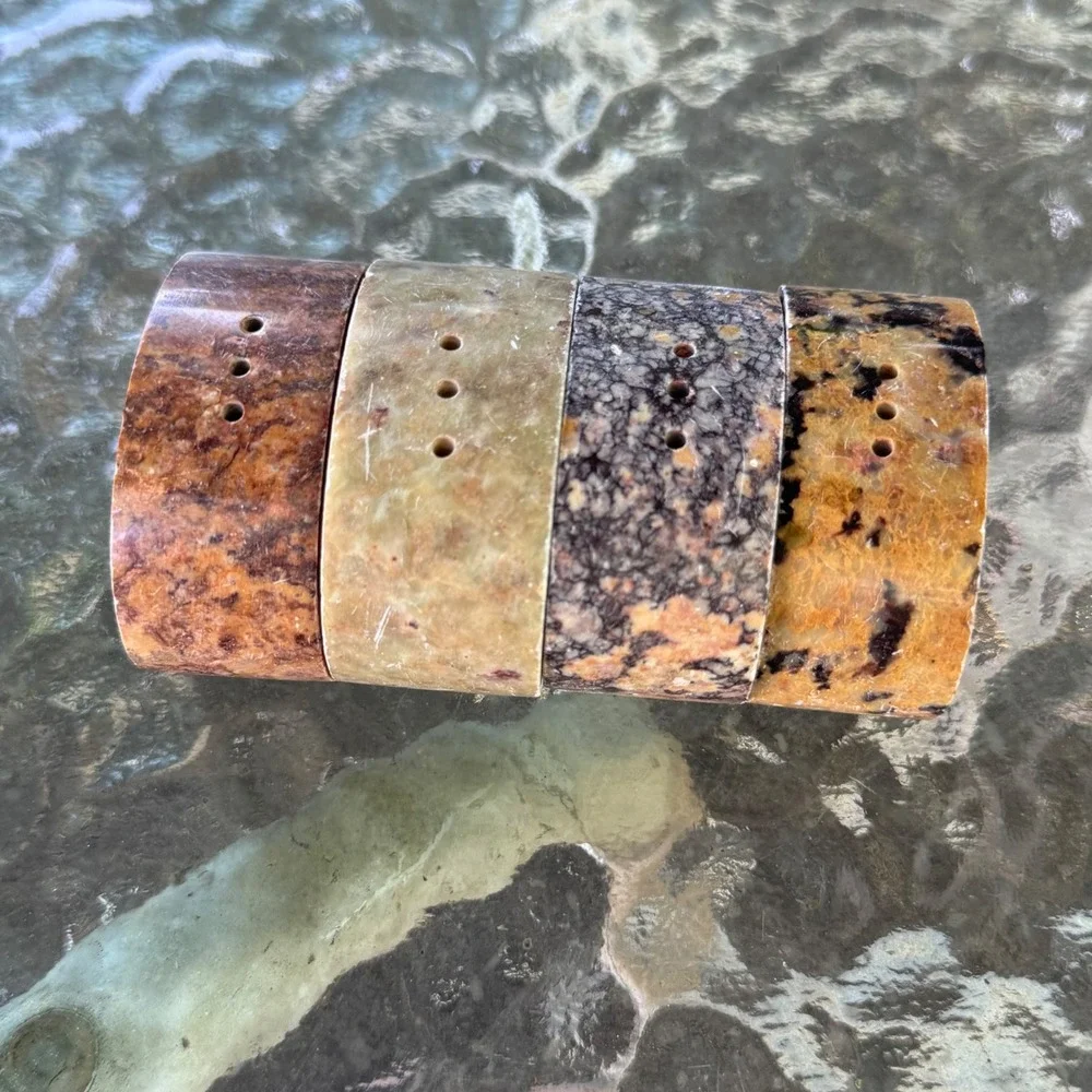 Vintage‎ Natural Stone Napkin Rings Set of 4 Earthy Marble Granite Jasper Tones